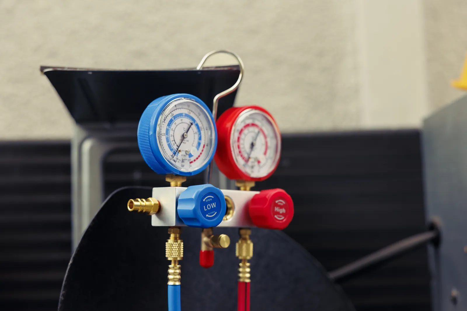 Close-up of broken manometers